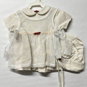 Vintage Set Infant Dress Size 3-6 M Bonnet Girl Linen Lace NWT M Bright Future